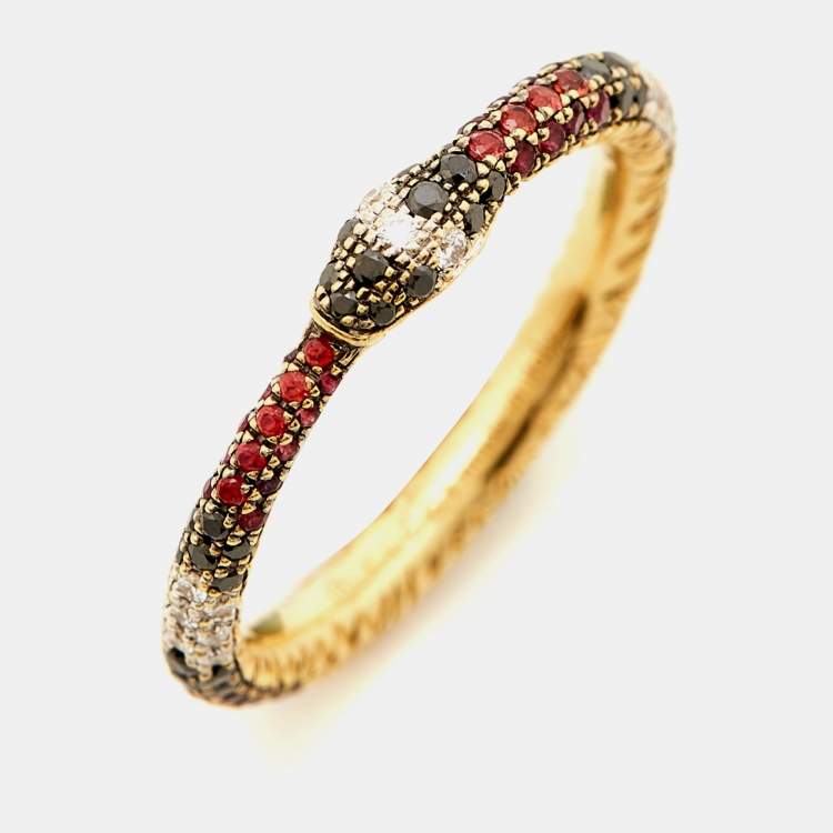 Pre Owned Gucci Ouroboros Multi Gemstone 18k Yellow Gold Ring Size 52