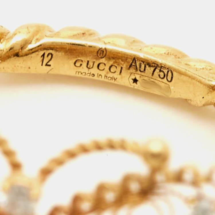 Pre Owned Gucci Le Marche des Merveilles Diamonds 18k Yellow Gold Ring Size 52