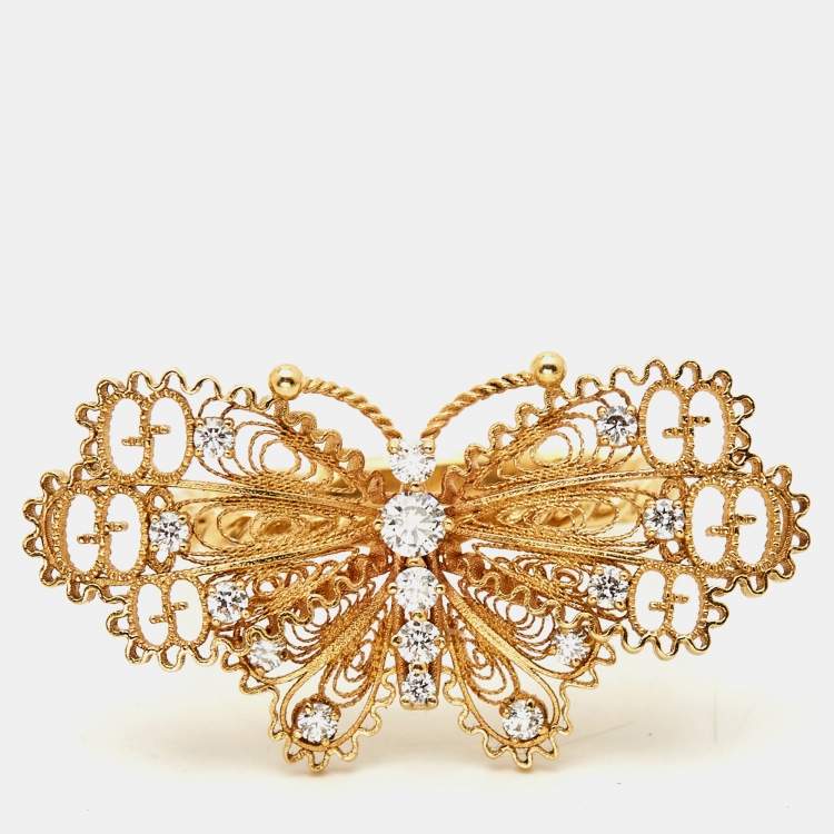 Pre Owned Gucci Le Marche des Merveilles Diamonds 18k Yellow Gold Ring Size 52