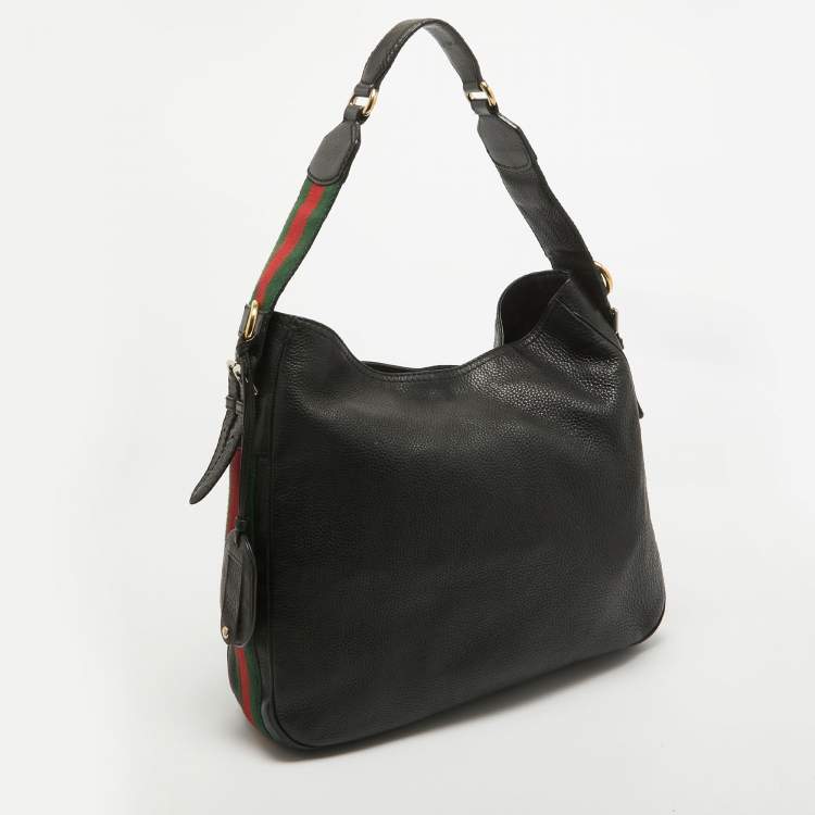 Pre Owned Gucci Black Pebbled Leather Medium Heritage Hobo