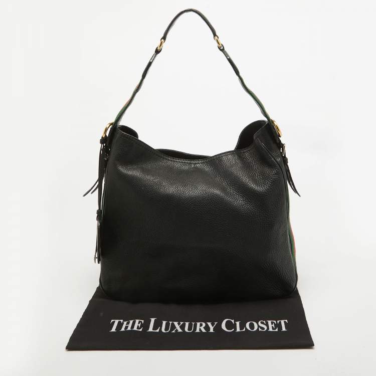 Pre Owned Gucci Black Pebbled Leather Medium Heritage Hobo