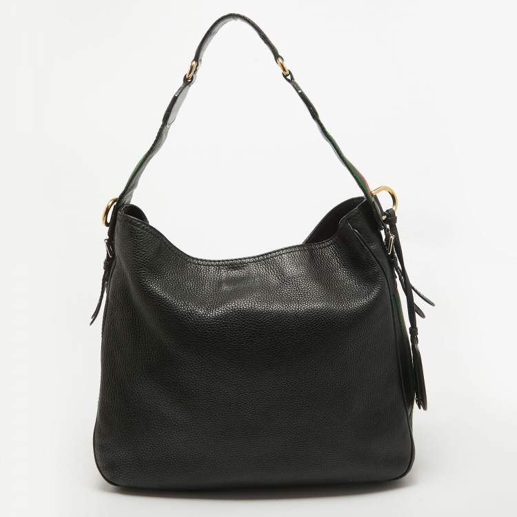 Pre Owned Gucci Black Pebbled Leather Medium Heritage Hobo