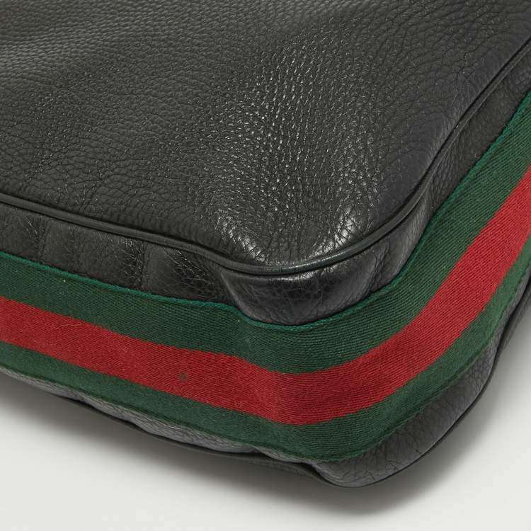 Pre Owned Gucci Black Pebbled Leather Medium Heritage Hobo