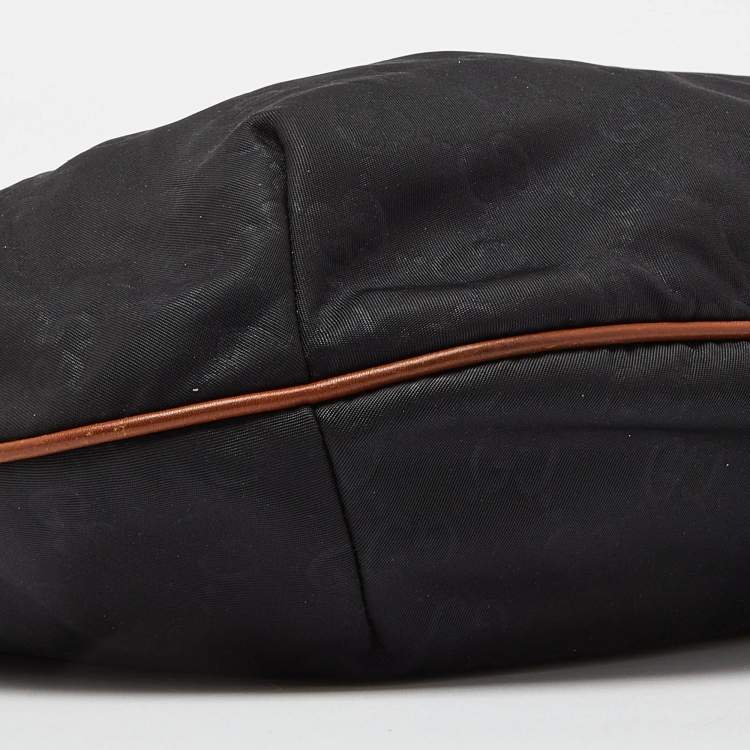 Pre Owned Gucci Navy Blue/Tan GG Nylon and Leather Hobo