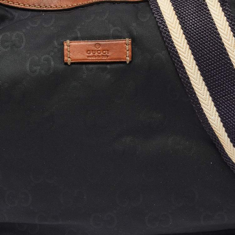 Pre Owned Gucci Navy Blue/Tan GG Nylon and Leather Hobo