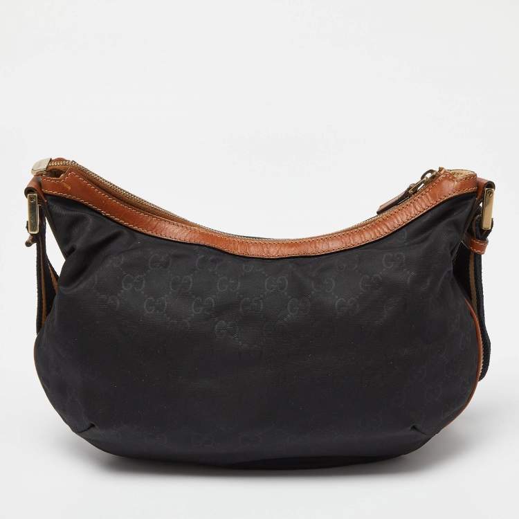 Pre Owned Gucci Navy Blue/Tan GG Nylon and Leather Hobo