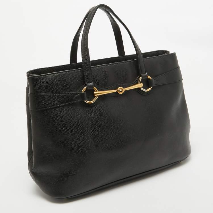 Pre Owned Gucci Black Leather Horsebit Tote