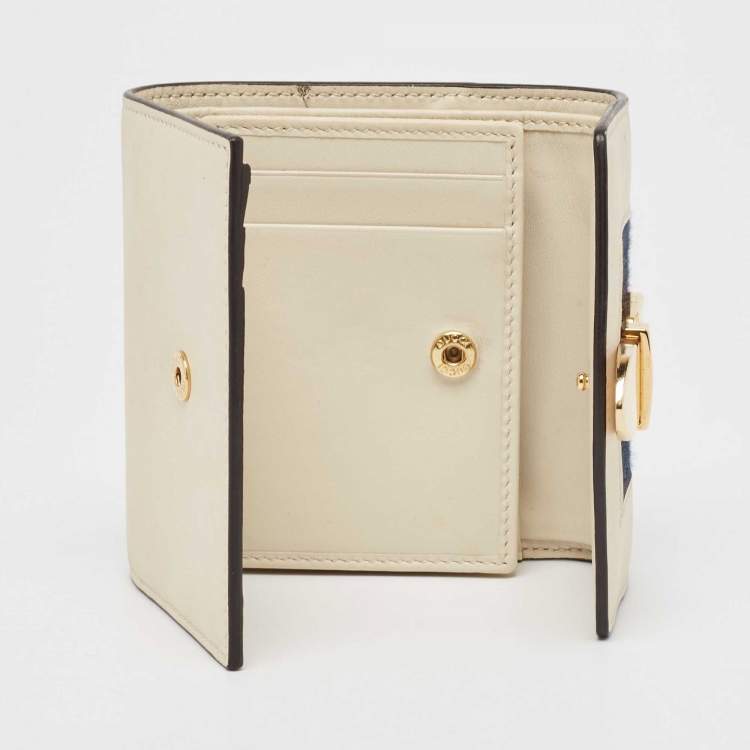 Pre Owned Gucci White Leather Sylvie Trifold Wallet