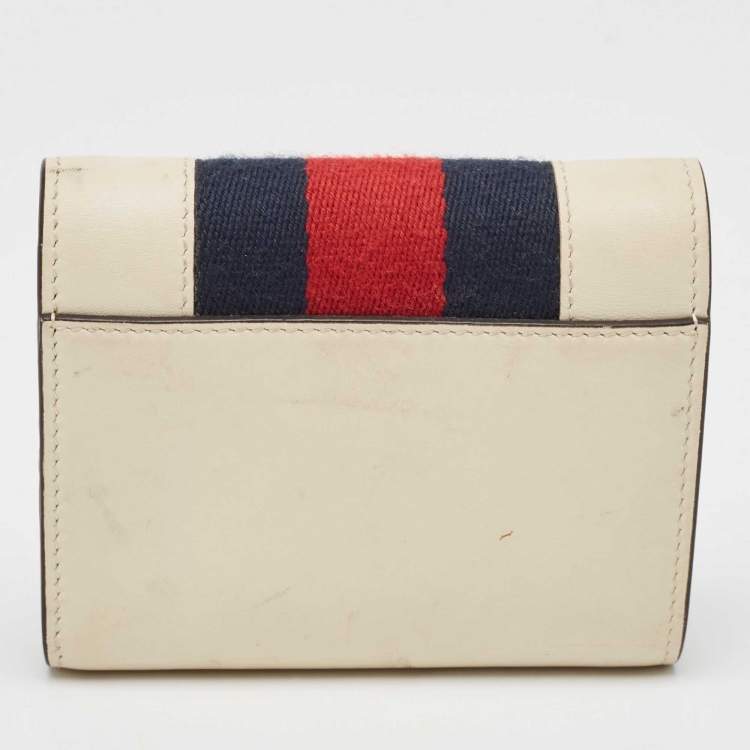 Pre Owned Gucci White Leather Sylvie Trifold Wallet