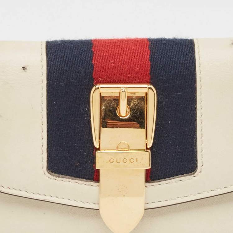 Pre Owned Gucci White Leather Sylvie Trifold Wallet