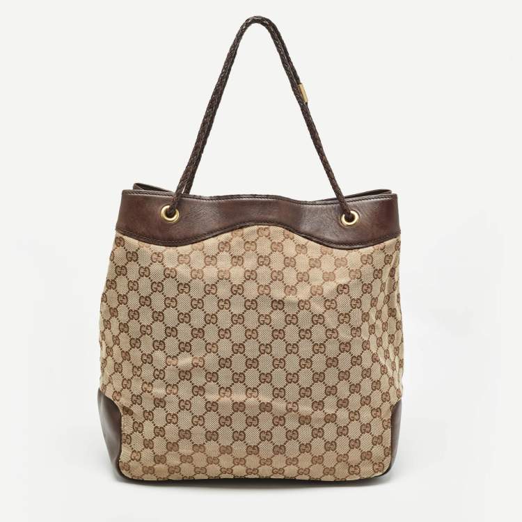 Pre Owned Gucci Brown/Beige GG Canvas and Leather Gifford Tote