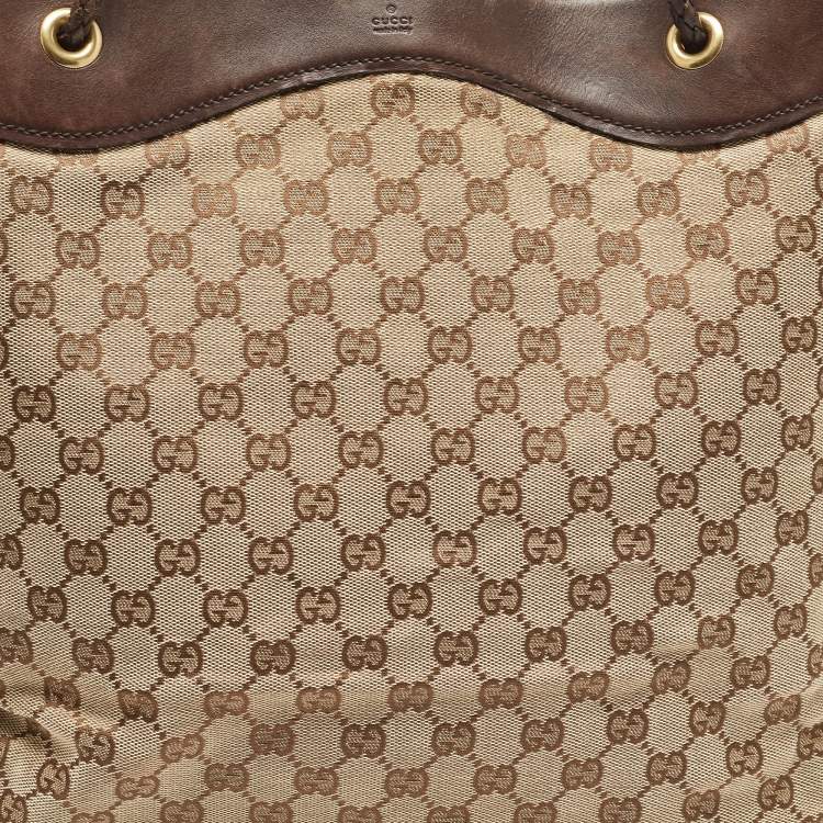 Pre Owned Gucci Brown/Beige GG Canvas and Leather Gifford Tote