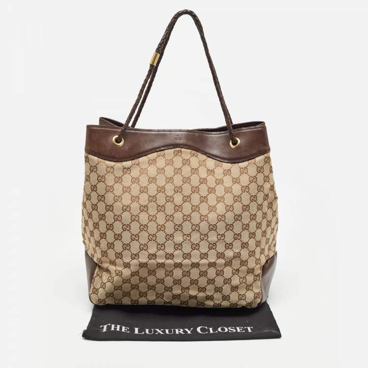 Pre Owned Gucci Brown/Beige GG Canvas and Leather Gifford Tote