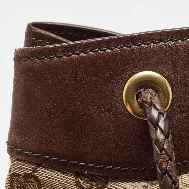 Pre Owned Gucci Brown/Beige GG Canvas and Leather Gifford Tote