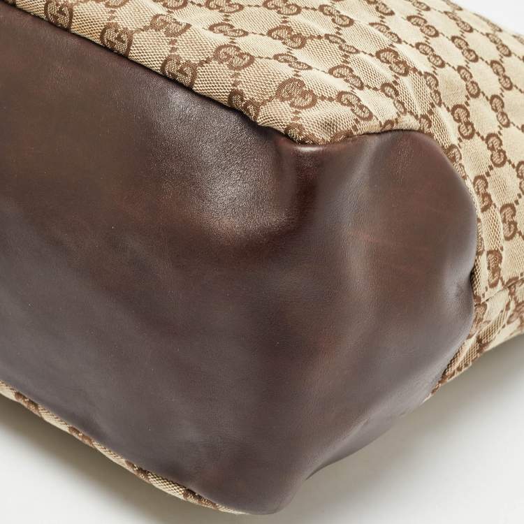 Pre Owned Gucci Brown/Beige GG Canvas and Leather Gifford Tote