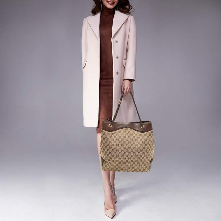 Pre Owned Gucci Brown/Beige GG Canvas and Leather Gifford Tote