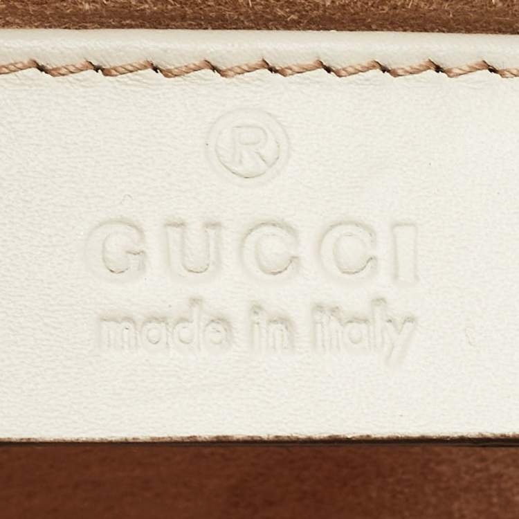 Pre Owned Gucci Off White Leather Mini Floral Patch Sylvie Top Handle Bag