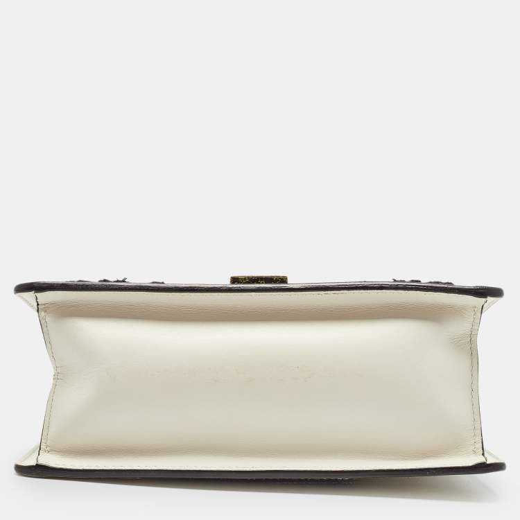 Pre Owned Gucci Off White Leather Mini Floral Patch Sylvie Top Handle Bag