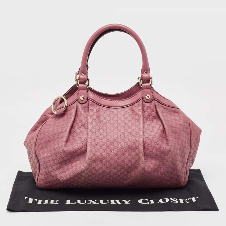 Pre Owned Gucci Dark Pink Guccissima Leather Medium Sukey Tote