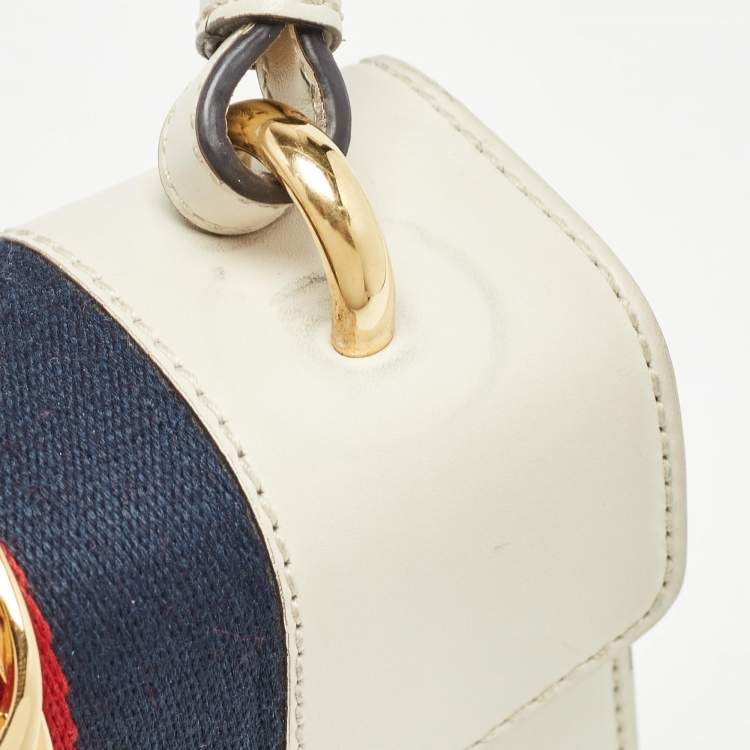 Pre Owned Gucci White Leather Mini Web Sylvie Top Handle Bag