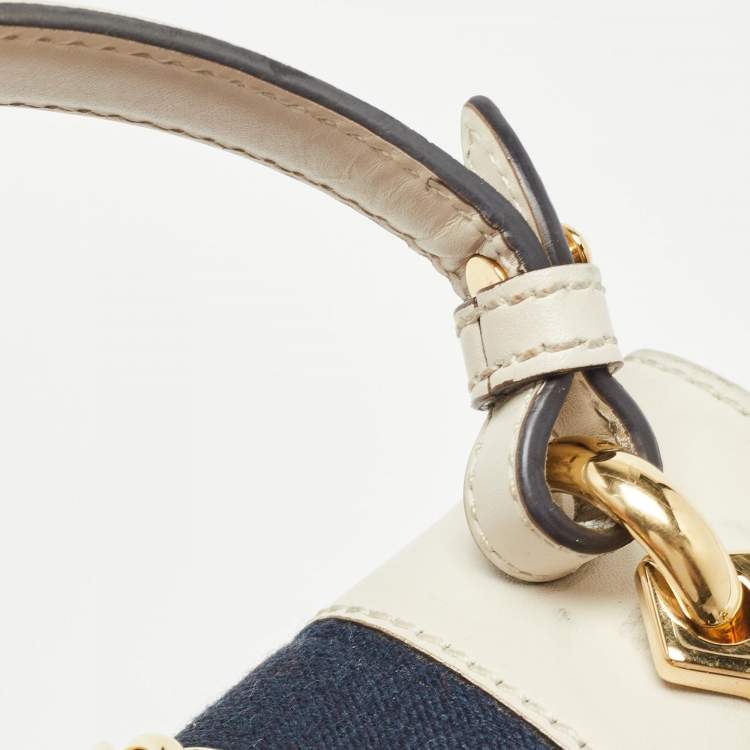 Pre Owned Gucci White Leather Mini Web Sylvie Top Handle Bag