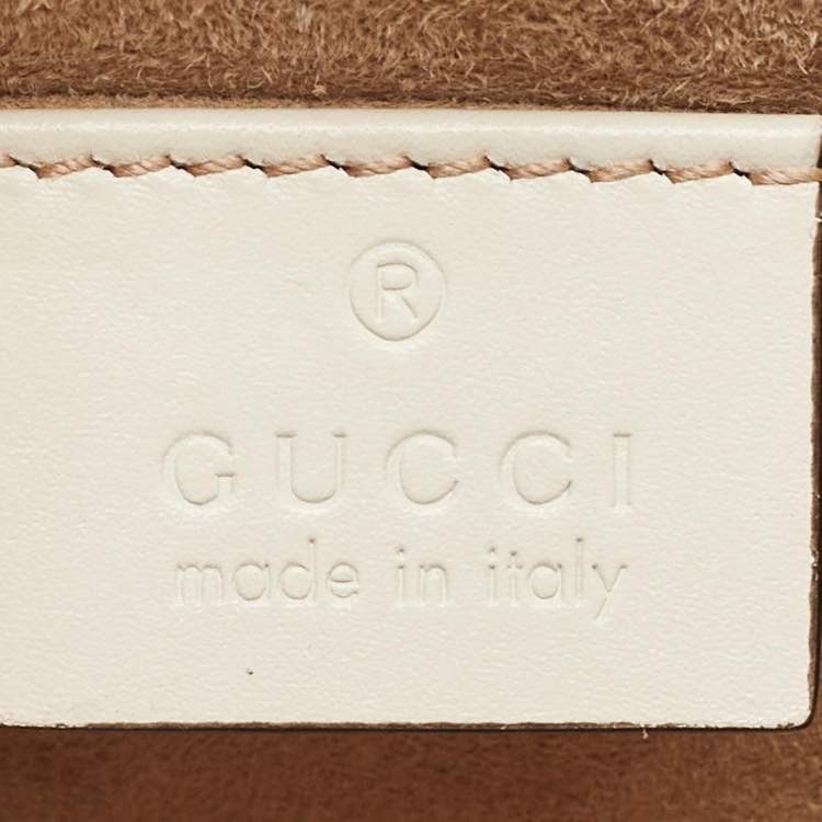 Pre Owned Gucci White Leather Mini Web Sylvie Top Handle Bag