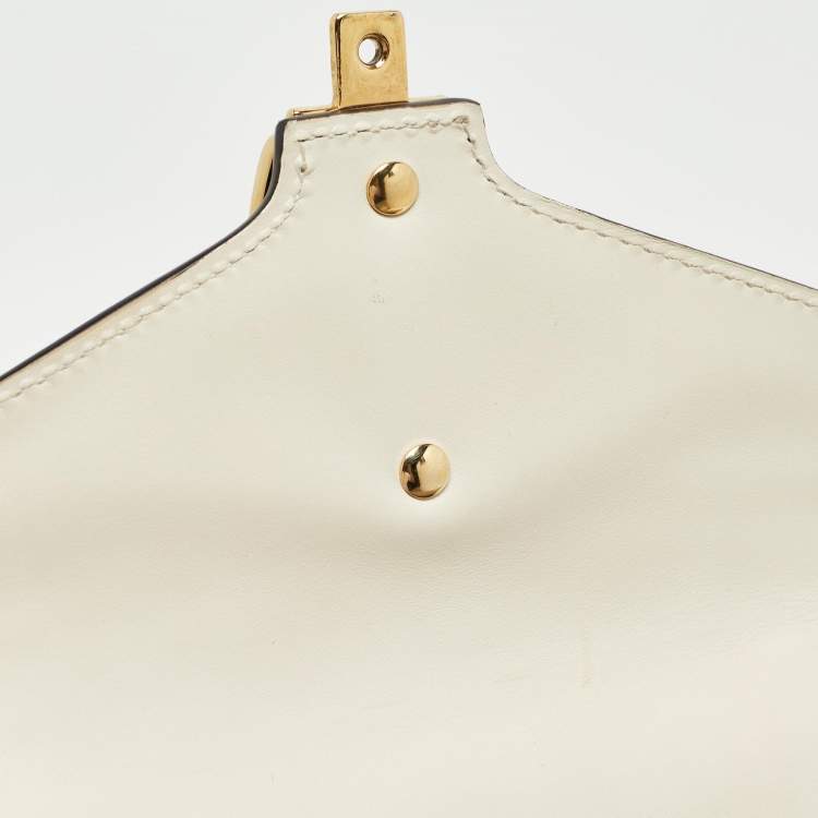 Pre Owned Gucci White Leather Mini Web Sylvie Top Handle Bag