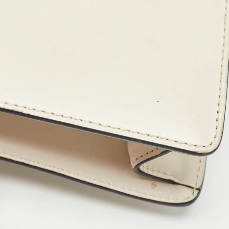 Pre Owned Gucci White Leather Mini Web Sylvie Top Handle Bag