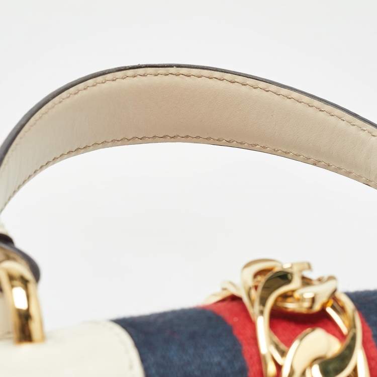 Pre Owned Gucci White Leather Mini Web Sylvie Top Handle Bag