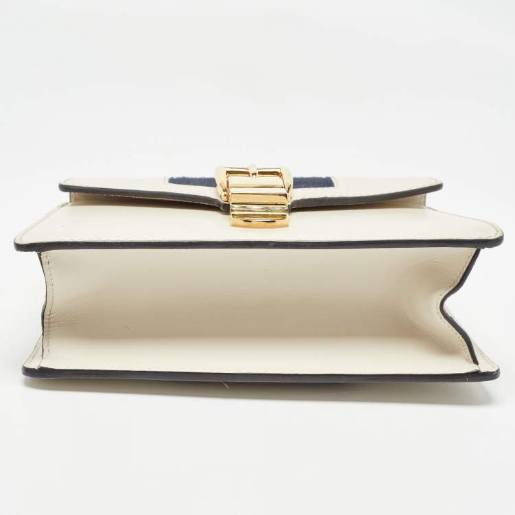 Pre Owned Gucci White Leather Mini Web Sylvie Top Handle Bag