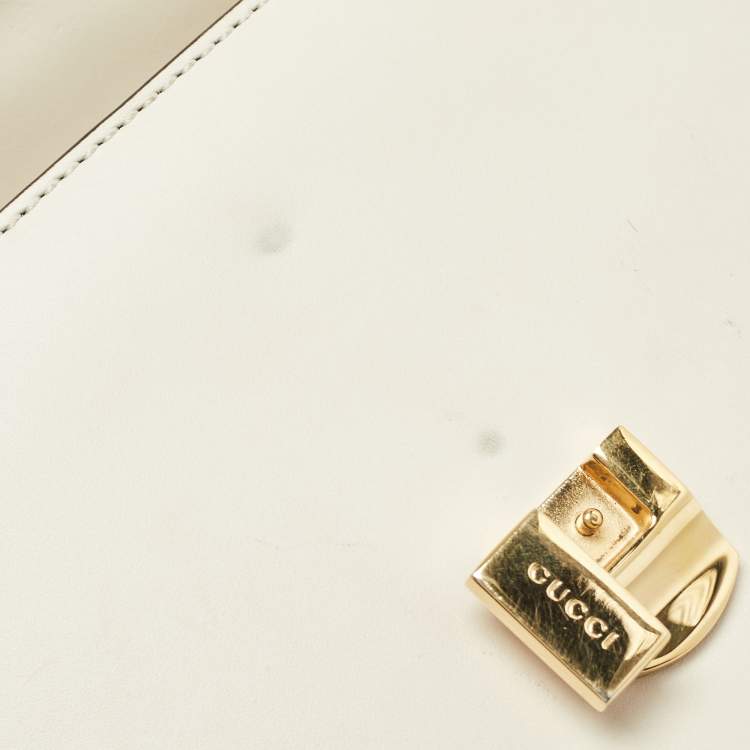 Pre Owned Gucci White Leather Mini Web Sylvie Top Handle Bag