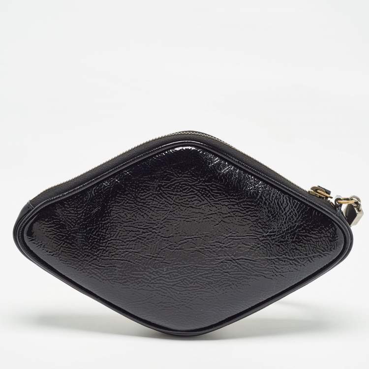 Pre Owned Gucci Black/Yellow Patent Leather and Rubber Game Patch Wristlet Clutch