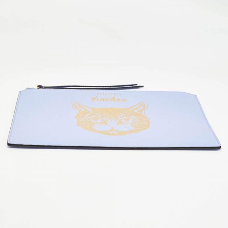 Pre Owned Gucci Purple/Gold Leather Garden Cat Zip Pouch