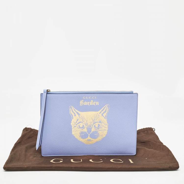 Pre Owned Gucci Purple/Gold Leather Garden Cat Zip Pouch