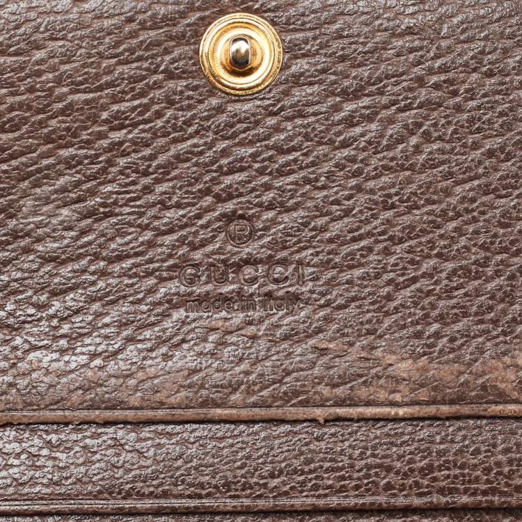 Pre Owned Gucci Brown GG Supreme Canvas and Leather Web Ophidia Card Case 