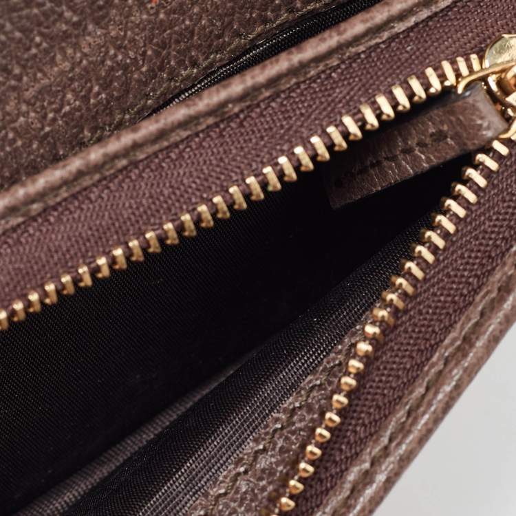 Pre Owned Gucci Brown GG Supreme Canvas and Leather Web Ophidia Card Case 