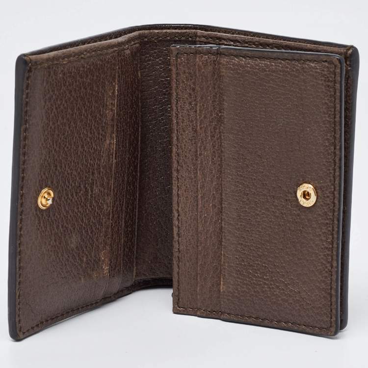 Pre Owned Gucci Brown GG Supreme Canvas and Leather Web Ophidia Card Case 