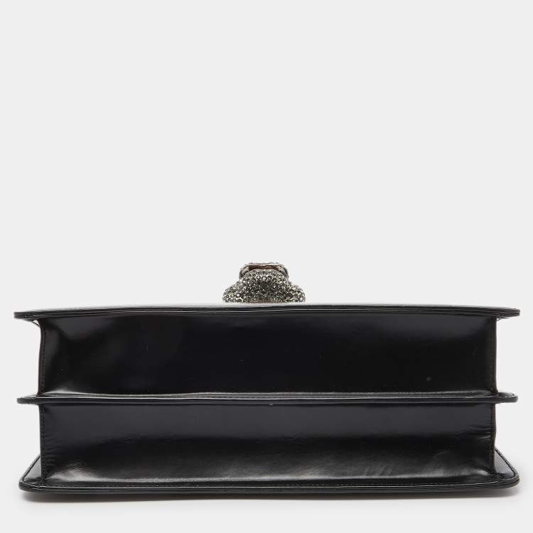 Pre Owned Gucci Black Leather Medium Thiara Lisse Cornice Crystal Bamboo Top Handle Bag