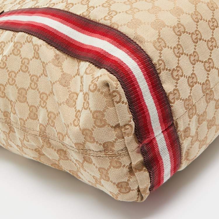 مملوكة مسبقًا Gucci Beige/Red GG Canvas Web Shopper Tote
