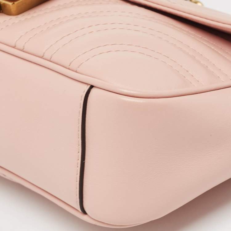 Pre Owned Gucci Pink Matelasse Leather Mini GG Marmont Shoulder Bag