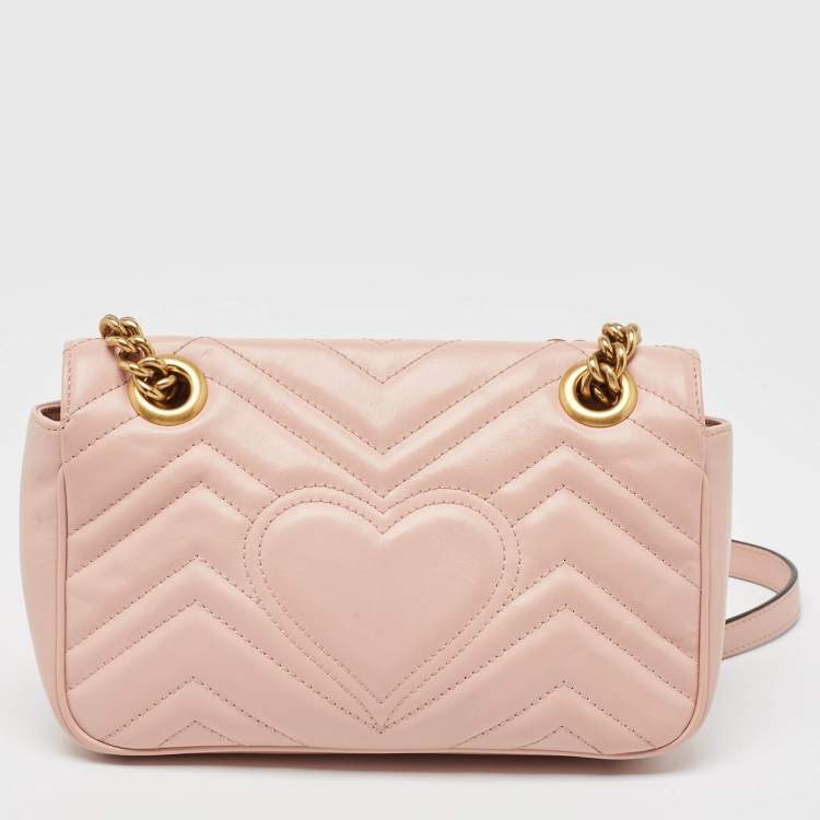 Pre Owned Gucci Pink Matelasse Leather Mini GG Marmont Shoulder Bag
