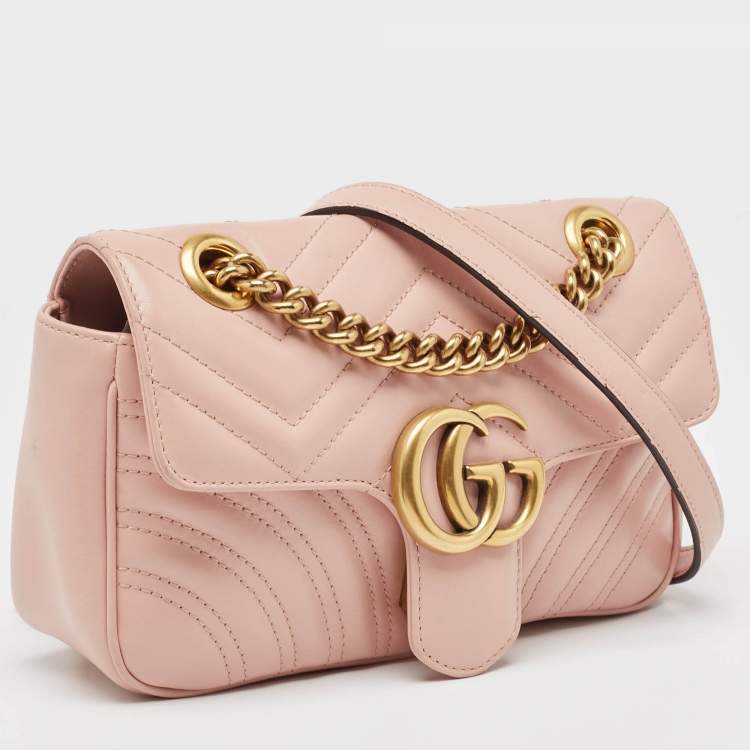 Pre Owned Gucci Pink Matelasse Leather Mini GG Marmont Shoulder Bag
