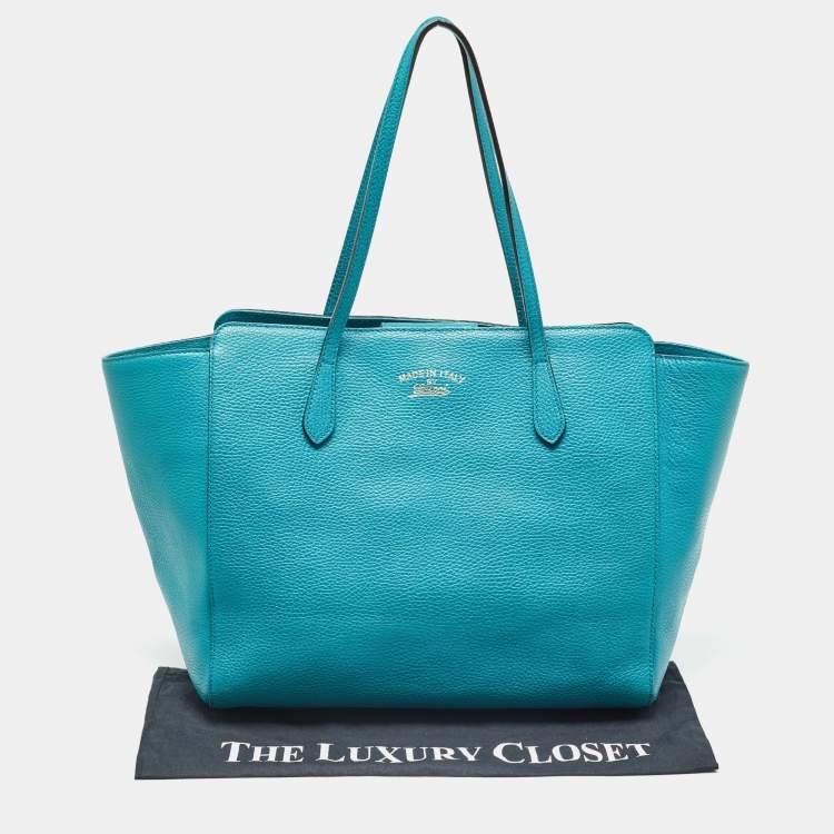 Pre Owned Gucci Green Leather Medium Swing Tote