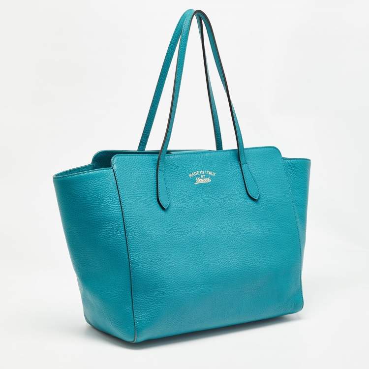 Pre Owned Gucci Green Leather Medium Swing Tote