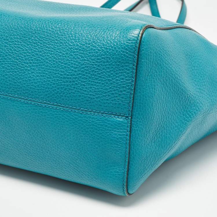Pre Owned Gucci Green Leather Medium Swing Tote