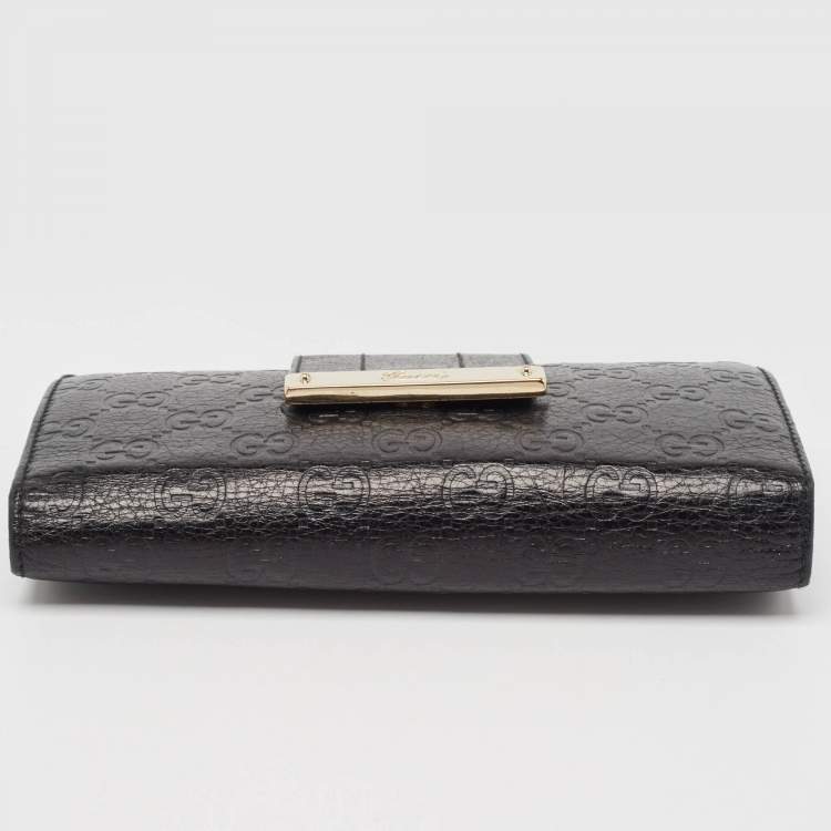Pre Owned Gucci Black Guccissima Leather Continental Wallet