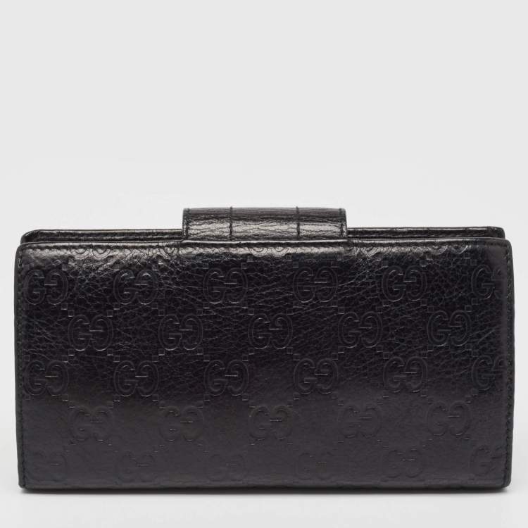 Pre Owned Gucci Black Guccissima Leather Continental Wallet