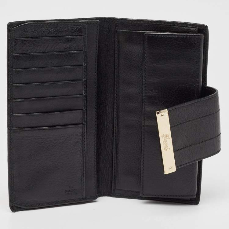 Pre Owned Gucci Black Guccissima Leather Continental Wallet