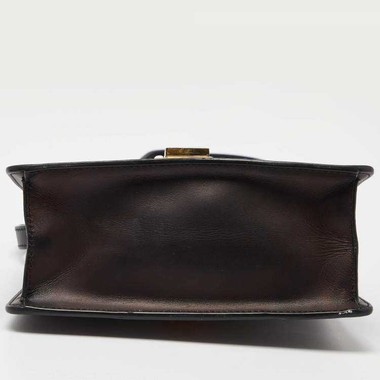 Pre Owned Gucci Black Leather Mini Web Chain Sylvie Top Handle Bag