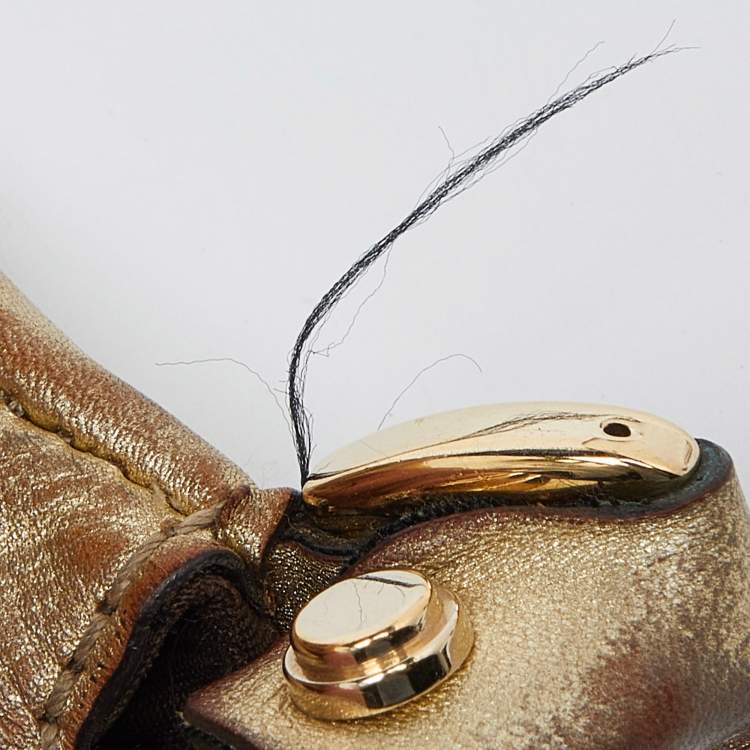 مملوكة مسبقًا Gucci Biege/Gold GG Canvas and Leather Large D Ring Hobo